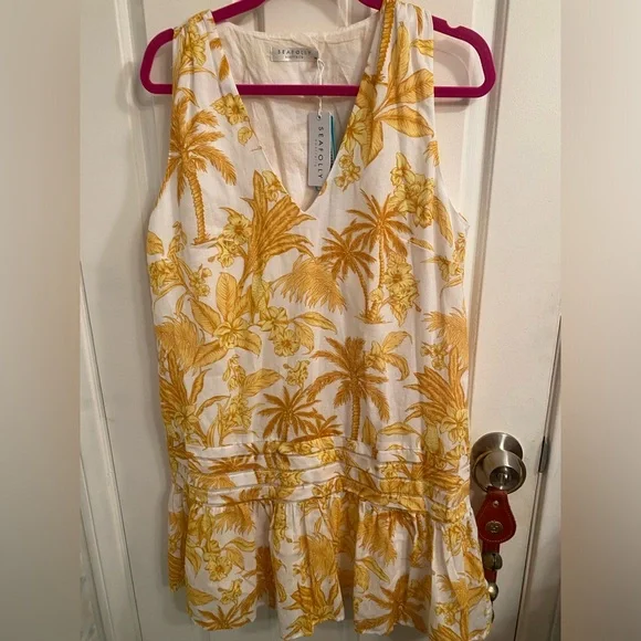 Seafolly Cast Away Tuscan Sun 100% Cotton Beach Cover Up Dress SzM - Picture 2 of 14